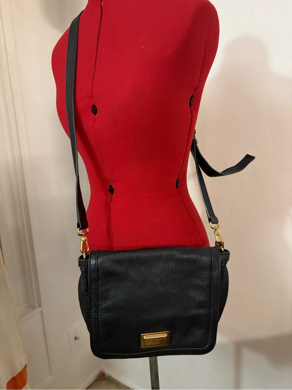 Marc By Marc Jacobs Black Leather Crossbody with Gold-Tone Plaque
